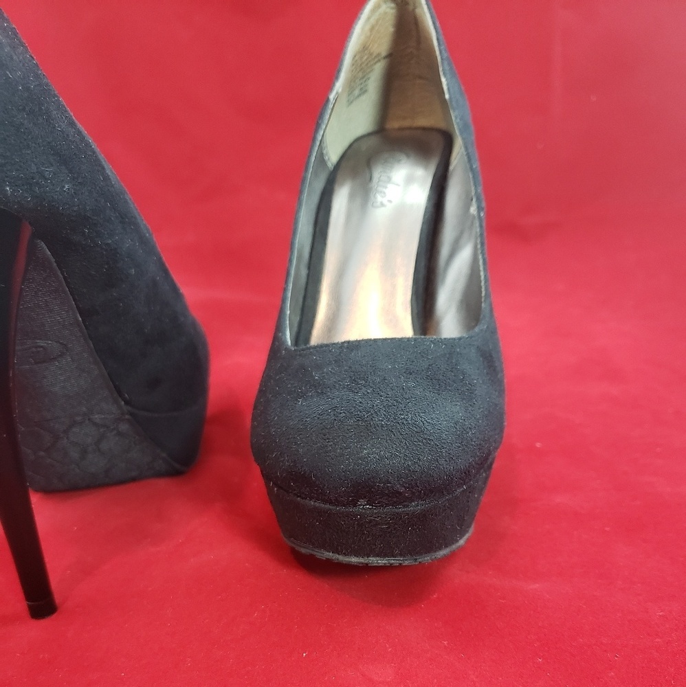 Candies Black Faux Suede Stiletto Platform Heels - Picture 6 of 7